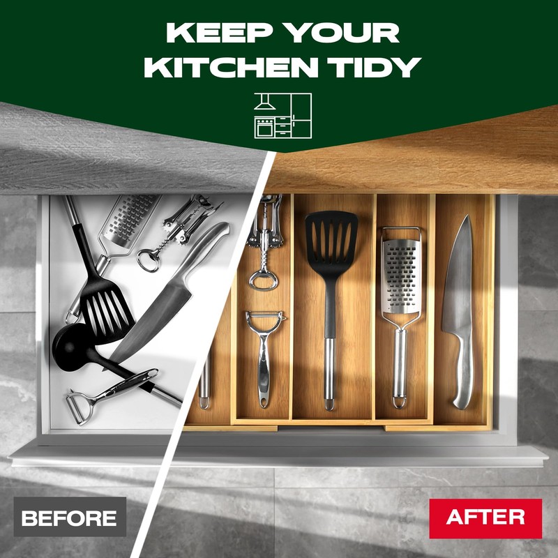 ROYAL CRAFT WOOD Bamboo Kitchen Drawer Organizer - Utensil Drawer