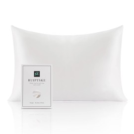 Natural Silk Pillowcase Hypoallergenic 22 momme 100% Silk 600 Thread Count with Concealed Zip (White, 40 x 80 cm)