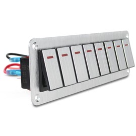 Xhtechnology 8 Gang Aluminum Rocker Switch Panel - 12V/24V Switch Panel 3 Pin ON/Off Pre-Wired Waterproof Toggle Switch Panel for Marine Boat Automotive Car RV