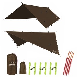 Gold Armour Rainfly Tarp Hammock, Premium 14.7ft/12ft/10ft/8ft Rain Fly Cover, Waterproof Ultralight Camping Shelter Canopy, Survival Equipment Gear Camping Tent Accessories (Brown 14.7ft x 12ft)