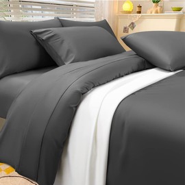 SAKIAO 100% Egyptian Cotton 1200 Thread Count Queen Size Sheet Set,Very Smooth Soft & Silky Sateen Weave Bed Sheets,Luxury Hotel Fits Mattress Up to 17 inches Deep Pocket (Dark Grey, Queen)