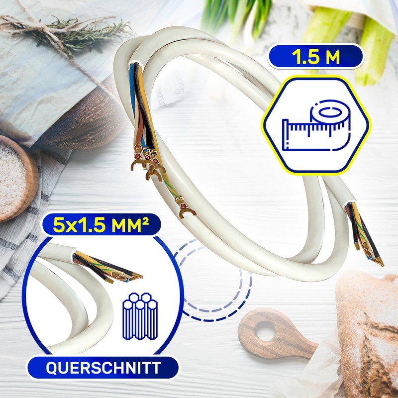 Cooker Connection Cable Length 1.5 m Type H05VVF - Warranty