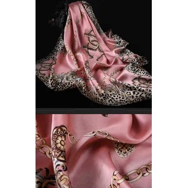 ANDANTINO Bufanda 100 % seda de 43 pulgadas, grande, cuadrada, ligera, para la cabeza y chal, envolturas para el cabello para mujer, con paquete de regalo, Impresión de leopardo rosa., L
