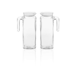 Bormioli Rocco Frigoverre Jug With Airtight Lids Set of 2 Glass Pitchers With Hermetic Sealing, Easy Pour Spout with Handle –For Water, Juice, Iced Coffee & Iced Tea. (39 Ounce = Set of 2)