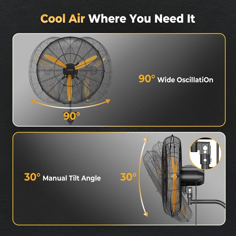CAMMOO 24 Inch Oscillating Misting Wall Mount Fan, Extra Long
