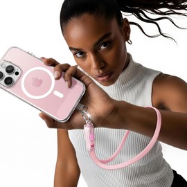 LISEN Phone Lanyard, 60W USB C Cable Phone Wrist Strap, Anti Theft Phone Strap, Phone Charm with 2 Pack Tether Tab, Wrist Lanyard for Women and Men, Teacher, Pink