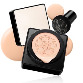 Air Cushion CC Cream Mushroom Head - Moisturizing & Oil Control Screw Lid Concealer Makeup Base, Primer Liquid Foundation Long Lasting with Mushroom Makeup Sponges for All Skin Types (Nude)