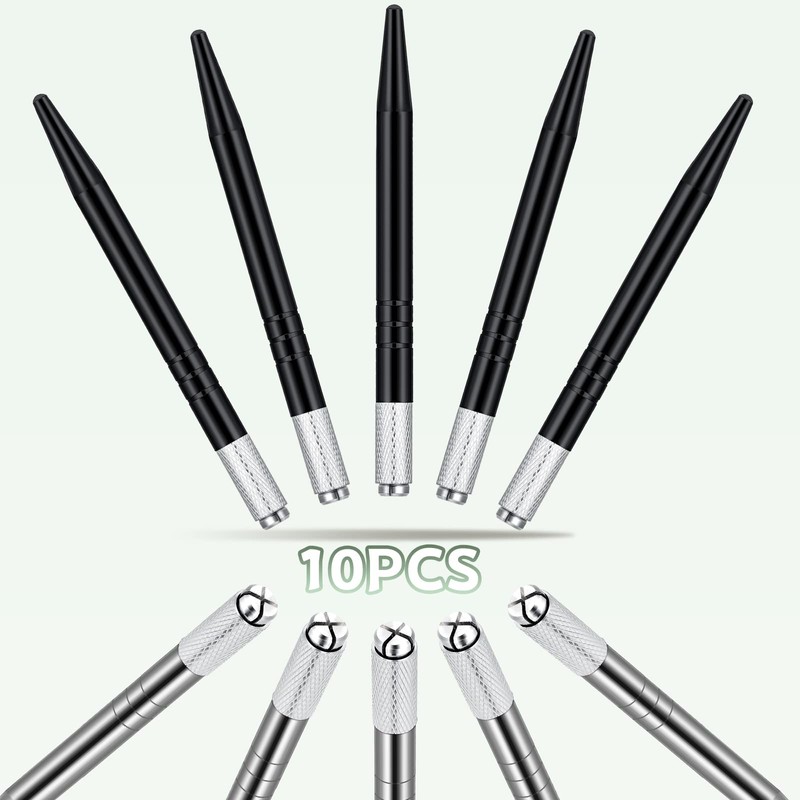 Microblading - 10 bolígrafos manuales para cejas, microcuchillas, de aluminio,