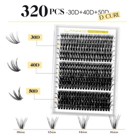 Eyelash Extensions Set, 320 Pieces, LANKIZ False Eyelashes, 30D + 40D + 50D D Curl, 10-16 mm, Mix Individual Eyelashes with Eyelash Glue and Applicator, Lash Extension Set for Beginners, Reusable
