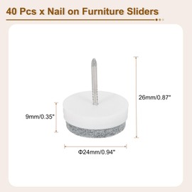uxcell Nail-on Furniture Sliders, 40Pcs Nail-on Felt Pads Round Chair Table Feet Pads Chair Leg Floor Protectors for Hardwood Floors (White, 24mm/0.94")