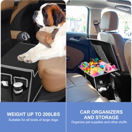Back Seat Extender for Dogs, Sturdy Dog Car Seat Extender for Large Dogs Up to 200 lbs, Collapsible Dog Car Seat with Storage Compartments for Front Back Seat on Car Trip Traveling - Black and Grey
