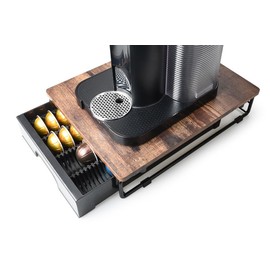 EVERIE Wooden Coffee Pod Storage Drawer Holder Compatible with Nespresso Vertuoline Capsules, Rustic Brown, NP01-WD01