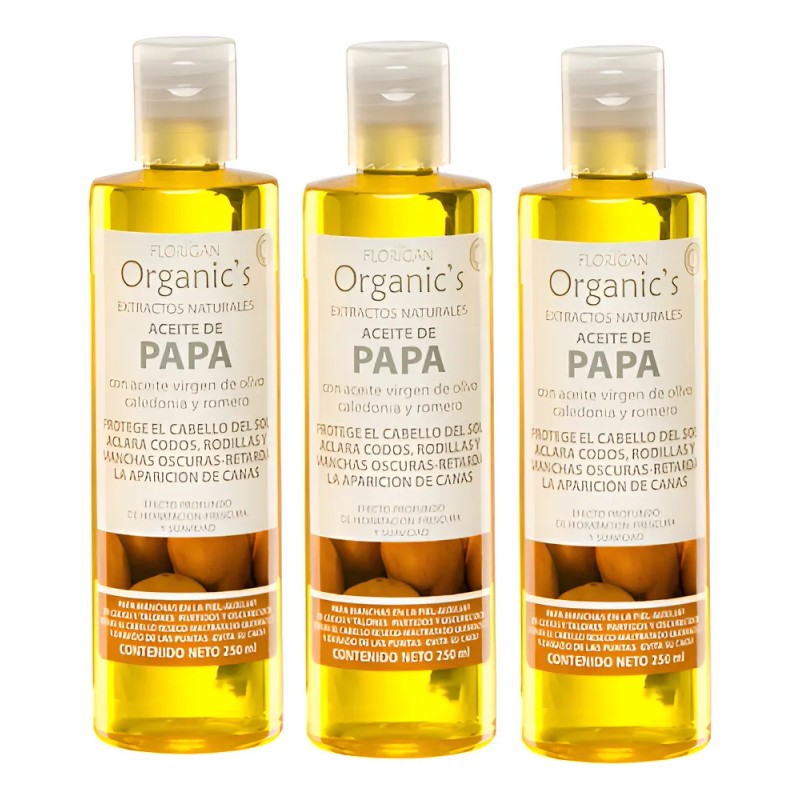 Aceite Fortalecedor De Papa Cabello Y Cuerpo Florigan 3pzas Natural