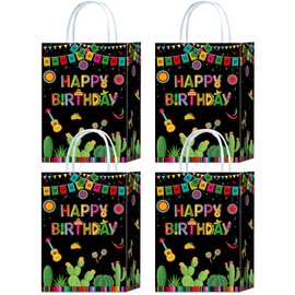 16 bolsas mexicanas para fiestas de cumpleaños, fiestas de cumpleaños, dulces con asas para decoraciones de cumpleaños con temática mexicana