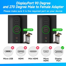 8K DisplayPort 1.4 Adapter 90 Degree and 270 Degree Gold Plated Adapter 2 Pack, Right Angle DP Male to Female Vertical Connector Converter DP L Shape Extender, Support 8K@60Hz，4K@144Hz，4K@60Hz，4K@30Hz