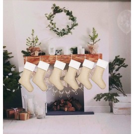 Kunyida 18" Burlap Christmas Stockings Bulk Plain Xmas Neutral Stockings for Fireplace Hanging,Pack 10