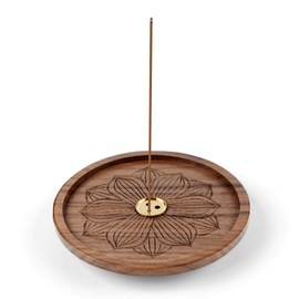 Lotus Incense Sticks Holder, Walnut Wood Incense Burner Holder with 3 Holes, Joss Brass Ash Catcher for Agarwood Sandalwood Rose Incense Sticks for Meditation, Yoga