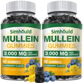 Simhould 2 Pack Sugar Free 3000MG Mullein Gummies - Lung Cleanse, Mullein Leaf Extract Supplement for Respiratory, Organic Mullein Drops with Quercetin & Bromelain for Lung, Digestive Health & Immune