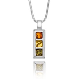 Ladies 925 Sterling Silver Amber Necklace - Snake Chain Adjustable Length Natural Stones Colourful Sustainable Packaging, Amber pendant, amber necklace
