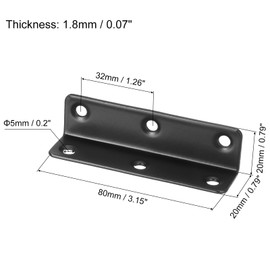 sourcing map L Bracket Corner Braces, 8 Set 20x20x80 mm - Stainless Steel 90 Degree Right Angle Bracket Fastener with Screws, for Shelf Chair Drawer (Black)