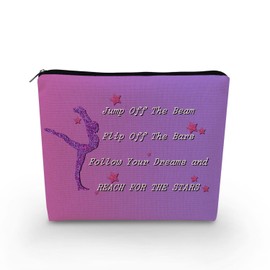 YULUENZE Gymnastics Makeup Bag Gymnastic Inspirational Organizer Bag Canvas Toiletry Zipper Pouch Follow Your Dreams Cosmetic Bag Ideal Birthday Graduation Gift for Gymnasts Women Friends