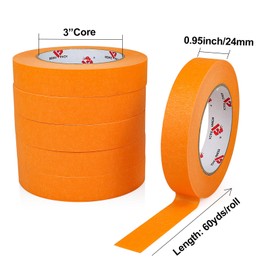 BOMEI PACK Painters Tape - Orange Painting Tape - 1 inch x 60 Yards Paint Tape for Walls Painting, Automotive, Labeling, DIY Crafting, Decoration and School Projects, 6 Pack
