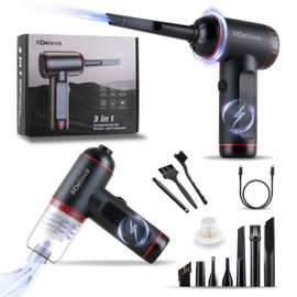 Delawa Air Duster for PC, 100000RPM Compressed Air, Mini Vacuum Pump 3-in-1, Up to 37 mins Runtime, Handheld Keyboard Cleaner with 3 Gears and Rechargable Battery-Brushless Motor