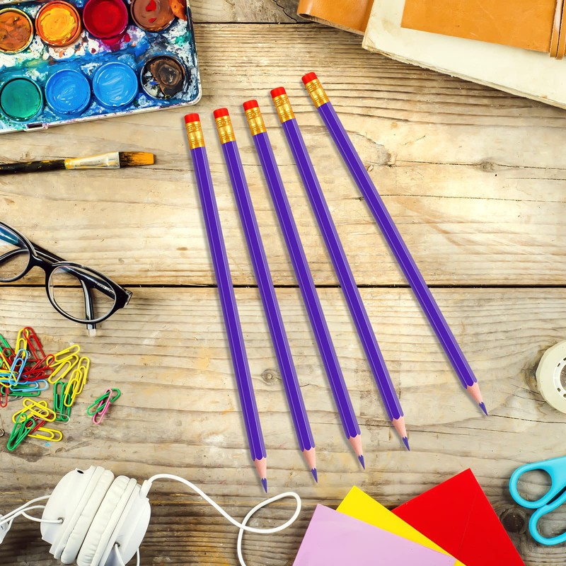 Zhanmai 24 Pieces Purple Pencils with Eraser Pre-sharpened Erasable Checking