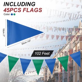 MECCANIXITY Pennant Banner Flags, 45pcs 10"x7" Blue/Green, 102ft Rope, 500lb Rated, Weatherproof, Event & Construction Site Marking