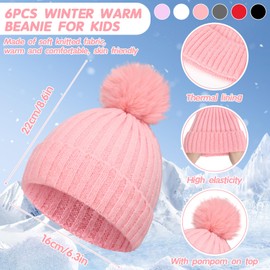 Suhine 6 Set Kids Winter Hat Gloves Scarf Set Warm Kids Knit Pom Beanie Hat Snow Gloves Neck Warmer Scarves Unisex Cold Weather Cap Full Fingers Knitted Ski Mittens Gloves for Boys and Girls Gift
