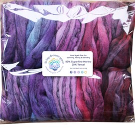 Hand Dyed Superfine Merino Tencel Roving for Spinning and Felting. 5oz, Purple