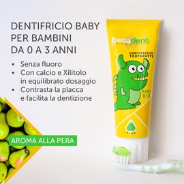 Betadent Baby Toothpaste for Children 0 to 3 Years Fluorine-Free Pear Flavour Anti-plaque Effect Easier Teething Natural Formulation 75ml