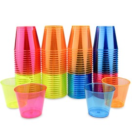 Elsrantor Pack of 100 plastic cups, shot glasses, plastic, hard plastic cups, shot glasses, reusable shot cups, plastic cups, hard plastic cups, colourful
