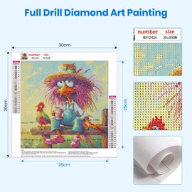 Bowetile Chicken Diamond Art Kits for Adults Beginners, Funny Animals 5D Diamond Painting Kits, DIY Full Round Drill Diamond Dots Paintings Picture Gem Art Craft for Home Wall Decor 12x12 Inch