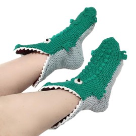 Springcmy Women Funny Socks Knit 3D Animal Sock Crocodile Socks Winter Warm Thick Christmas Alligator Floor Socks Leg Warmers (A-Green Crocodile, One Size)