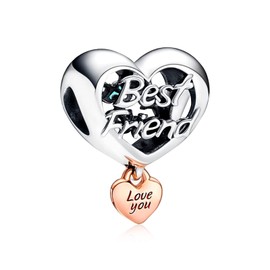Annmors Charm Love Best Friends Heart 925 Sterling Silver Pendant Dangle Beads for European Bracelets and Necklaces Valentine's Day Mother's Day Gifts for Women