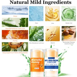 Urea Foot Cream, 60% Urea Cream and Honey Foot Cream for Cracked Heel Repair, Dry Skin Moisturiser - Intensive Care for Feet & Hands, Women & Men - 2PCS Strength Foot Care Set