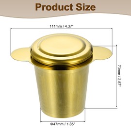 sourcing map 1 Pcs Tea Infuser Filter with Lid, Fine Mesh Loose Tea Steeper, Stainless Steel Tea Strainer with Handle for Brew Loose Leaf Tea, Gold
