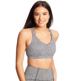 C9 Champion Women's Medium Support Compression Strappy Back Cami Bra, Black and White Jacquard, XL