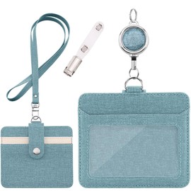 RJ-Sport Badge Holder with Retractable Reel, Clip Strap, Chest Pocket Clip, Horizontal/Vertical, Double Sided, ID Card Holder, Name Badge, Commuter Pass Holder (Horizontal, Green)