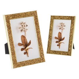 sourcing map Home Picture Frames Set of 2, Glittery Photo Frame with Decor, Sparkle Picture Frames for Wall or Tabletop Display (4x6inch, Gold)
