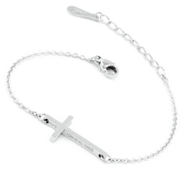 WDSHOW Silver Sideways Cross Bracelets Faith Jewelry Gifts for Women Bible Verse I CAN DO All Things