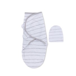 Adjustable Swaddle Blanket and Beanie Set - 100% Jersey Knit Cotton for Baby Boy or Baby Girl from 0-3 Months Grey Dotted Stripes