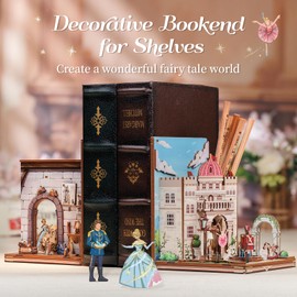CUTEBEE DIY Book Nook Kit Bookend for Shelves 3D Wooden Puzzle Decorative Book Ends Miniature House Kit Dollhouse Bookshelf Decor Model Building Gifts for Family and Friends (Fairy Town)