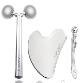 LeMeeOly Gua Sha Facial Tools Stainless Steel & Face Roller Massager Skin,Metal Guasha Tool Facial Massage Skin Care for Face Neck Body, Gift for Women