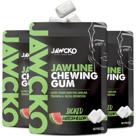 JAWCKO Ultra-Tough Jawline Chewing Gum | Get a Stronger, Squarer Jawline | Watermelon Jaw Training Hard Gum | 15X Strength | Chisel, Sculpt, Tone your Jaw | Facial Fitness Mewing Gum | 40 Pieces/Pack
