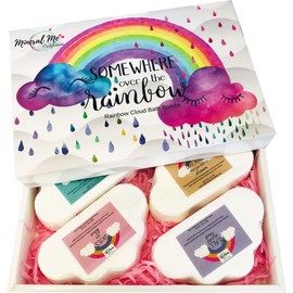 Bath Bombs - Organic Magic Rainbow Bubble Bath Bombs w/Moisturizing Shea Butter and Natural Oils, 4 Large Unicorn Cloud BathBombs, Birthday Gift for Her