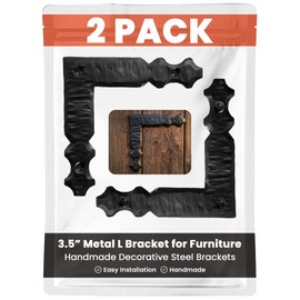 2 Pack 3.5" Metal L Bracket for Furniture - Black - Handmade Decorative Steel Brackets - Rustic Metal Corner Brackets for Front Doors, Gates, Garages, Tables & Cabinets - The Sinaloa Series