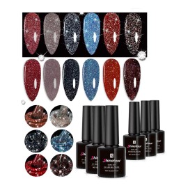 SHINETOUE Esmalte Uñas Gel Diamante Reflectante Brillante Purpurina