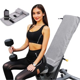 Vivva 2PC Set Microfibre Hooded Gym Towel with Zip Pocket, Quick Dry Super Absorbent Sweat Towel for Exercise Bench Training Workout, Lightweight Carry Bag for Sports, Beach, Travel, Camping (Grey)